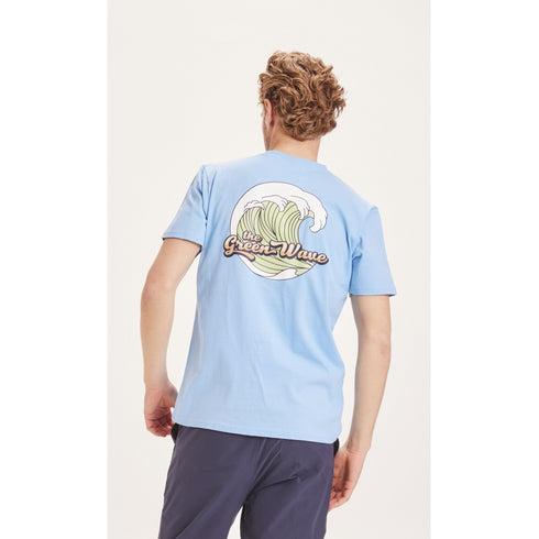 KnowledgeCotton Apparel Alder The Green Wave T-Shirt - GOTS/Vegan - Alaskan Blue